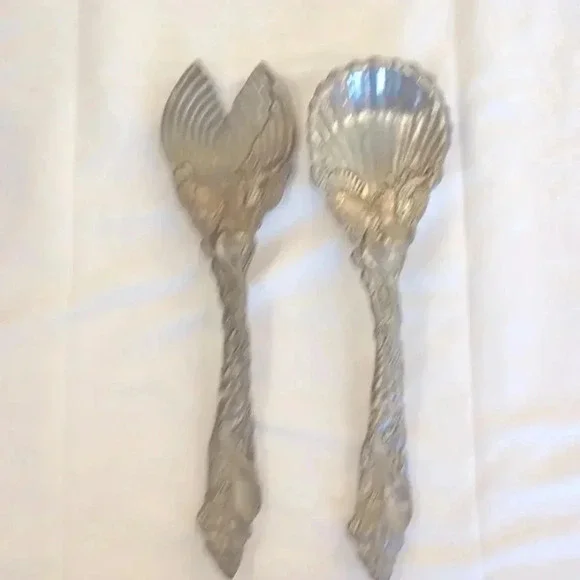 Arthur Court Large Aluminum Salad bowl With Utensils 14" - Picture 8 of 9